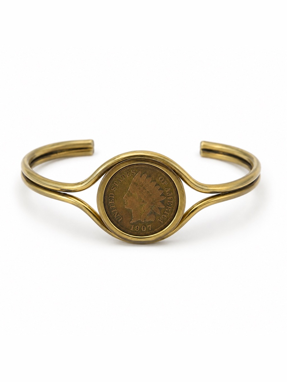 Vintage 1907 Indian Head Penny Coin Cuff Bracelet
